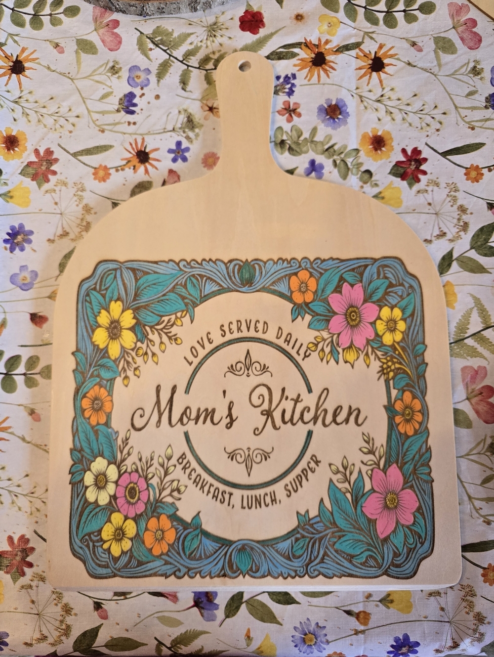 12" Mom's Kitchen Decorative Wooden Serving Board - Multicolor Floral